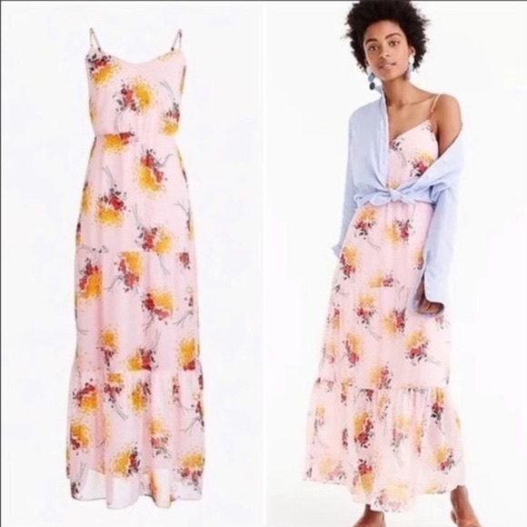 J. Crew Dresses & Skirts - HP⭐️ J.Crew Mercantile Pink Floral Sunburst Bouquet Maxi Tiered Sleeveless Dress